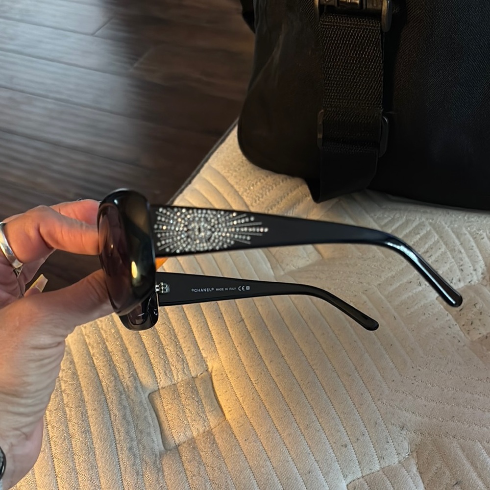 CHANEL Black Sunglasses with Crystal Accents Authentic Iconic Vintage .